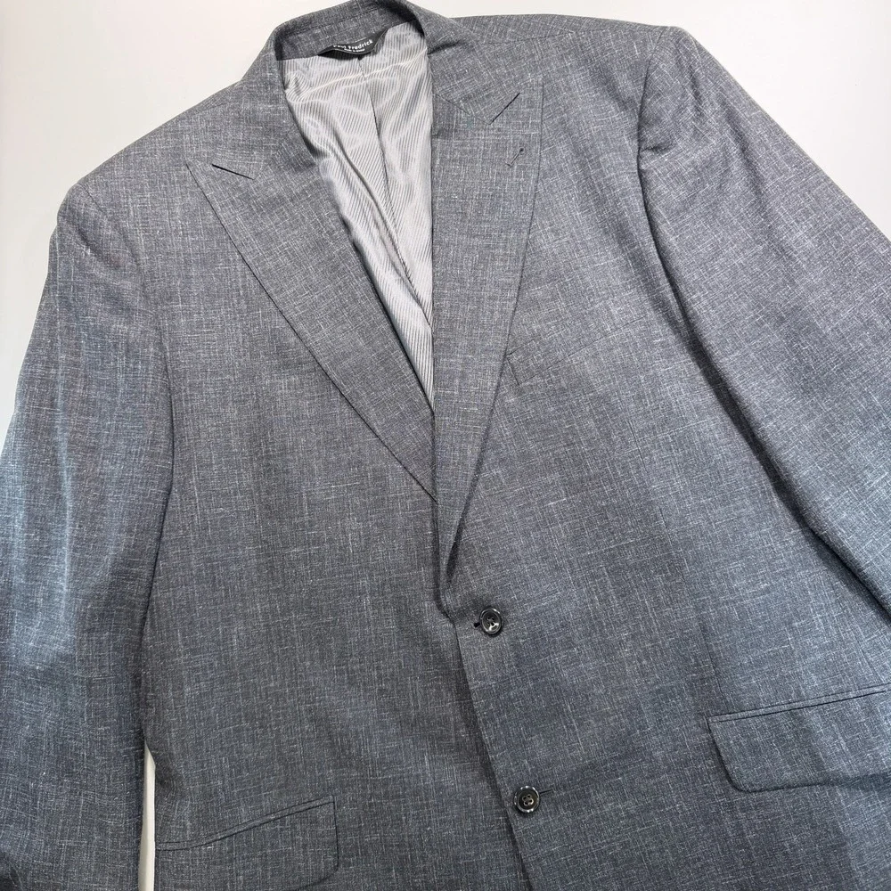 Paul Fredrick Men's Gray Blazer Sport‎ Coat Single Breasted Wool Silk Linen 46L